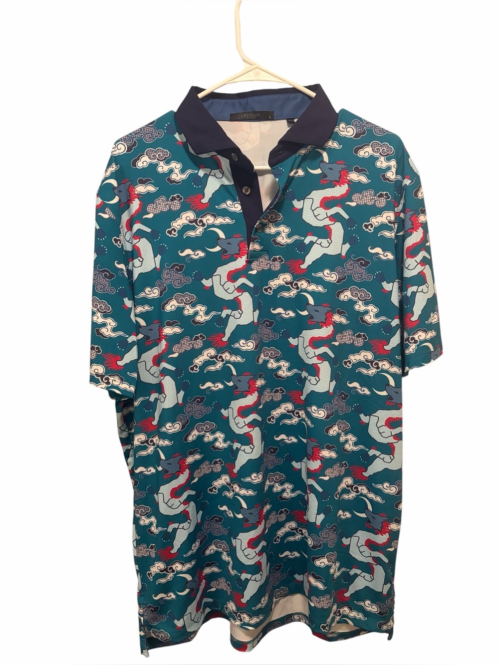 Greyson Dragon-Print Polo Golf Shirt. Size large. Good condition